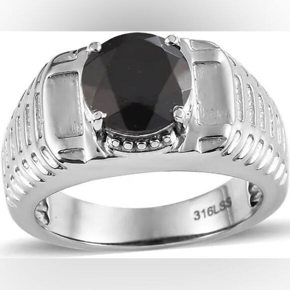 Thai Black Spinel 3.20 ctw Men's Ring in Stainless Steel NWT - Picture 1 of 11